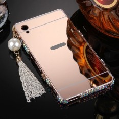 Metal Bumper Frame and Bling Diamond With Tassels Mirror PC Back Cover for Sony Xperia M4 Aqua (Rose Gold ) - Int'L