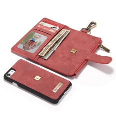 Klip Logam Retro Kulit Split, Tombol Magnetik, 5 Pemegang Kartu, 3 Kas Slot, Ritsleting Zipper Dompet Phone Case Cover untuk APLIKASI. Le I. 7-Intl