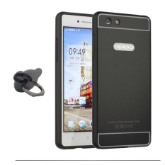 Mirror Metal Frame with Bear ring phone case for Oppo R1 (R829T)(Black) - intl