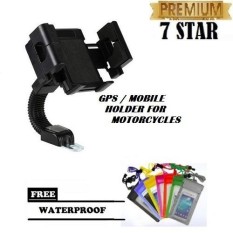 Mobile Holder Motor Untuk HP / GPS Phone Holder Jepit untuk Spion Motor / Phone Holder For Universal Motorcycles - Hitam + Free Waterproof Bag