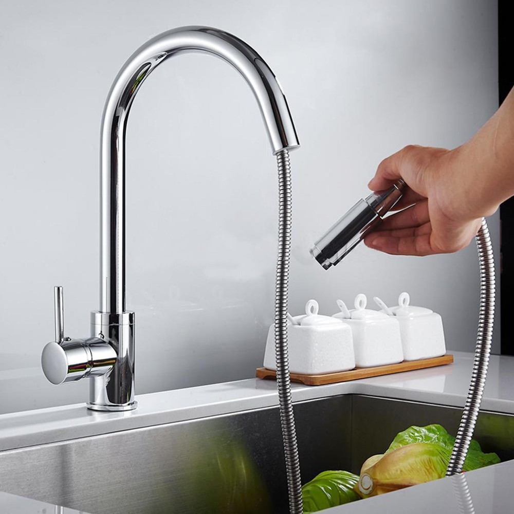 Modern Wastafel Dapur Sigi Semprot Keran Chrome Basin Monobloc Mixer Kuningan Keran-Internasional