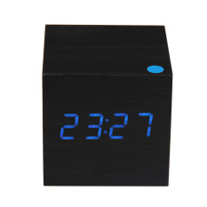 Modern Kayu Digital Jam Weker dengan Thermometer (Hitam)