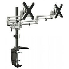 Gunung-itu MI-732 Dual Monitor Kantor Desk Stand Mount Bracket dengan CLAMP dan Grommet Base untuk LCD LED Monitor Komputer, Full-Motion Articulating Tilting 35.2 Lbs Kapasitas, Hingga 27 Inch Hitam/Perak-Intl