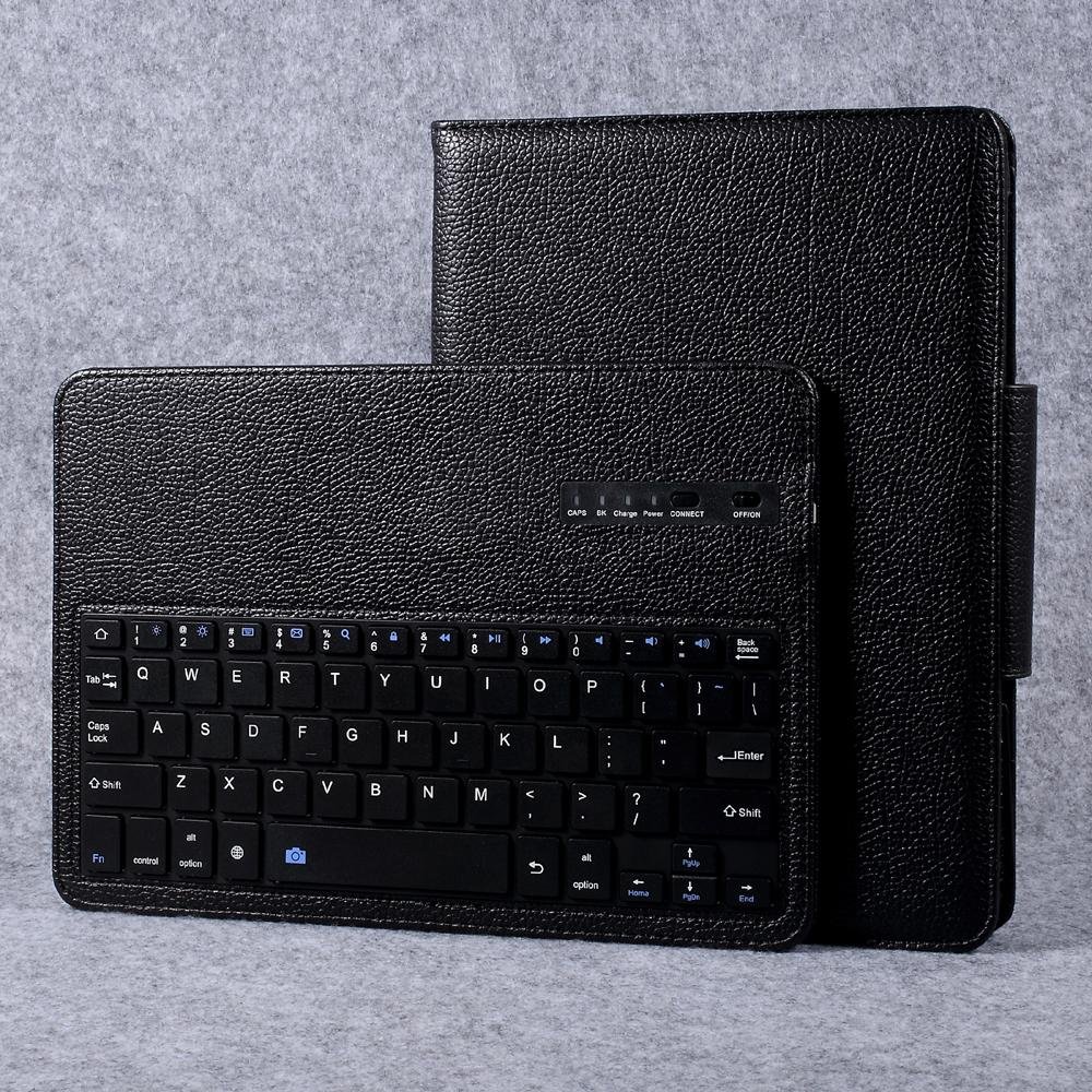Movable Bluetooth Keyboard Stand Lengkeng Kulit Sampul untuk Samsung Galaxy Tab S3 9,7-inch T820-hitam