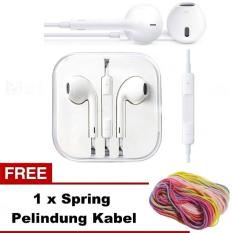 MR (BONUS KABEL PELINDUNG KABEL) handfree mp3 warna earphone Headset Earpods Handsfree general dengan Mic cocok untuk iPhone 5G 5S 6s iphone 6G 6S - putih