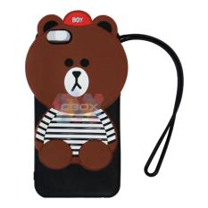 MR Soft Case 3D Animasi Oppo A39 Bear Brown Line Horizone Black with Necklaces / Silicone 3D Oppo A39 Bear Brown / Softcase Unik Oppo A39 / Jelly Case Lucu Oppo A39 / Softshell 3D Oppo A39 - Beruang Cokelat + Kalung
