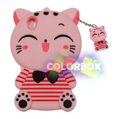 MR Soft Case 3D Oppo A37 Neo 9 Pink Cat Red Horizontal Line / Silikon 3D Oppo Neo 9 / Softcase Kartun / Jelly Case / Case Hp Unik / Casing Silicone Oppo Neo 9 - Kucing Pink