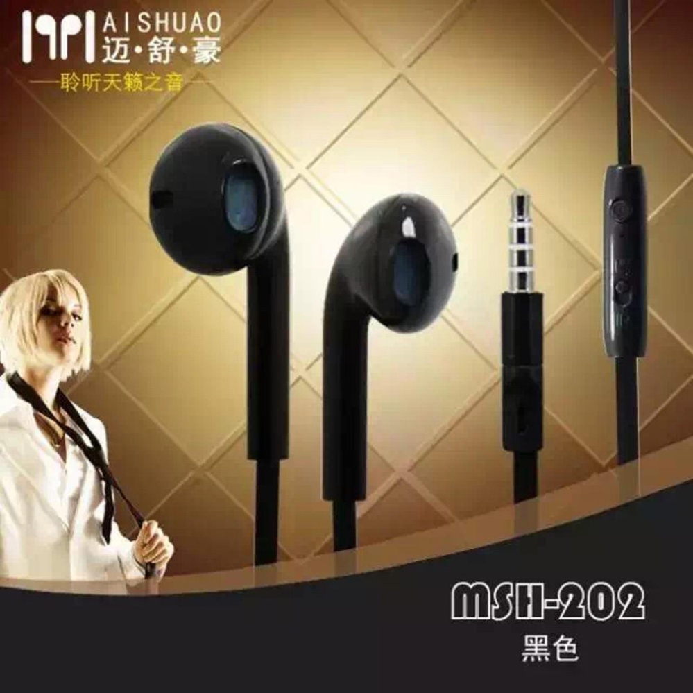 MSH 202 handsfree stereo extra bass cocok untuk handphone Samsung / Oppo / Xiaomi / Asus dan iPhone - black