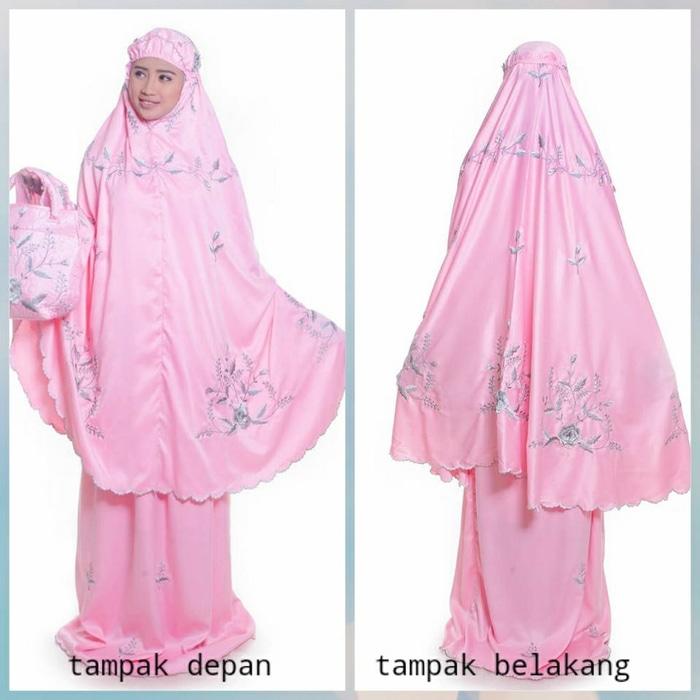 MUKENA TELEKUNG RUKUH EXCLUSIVE SUTRA SATIN BORDIR SULAM PINK