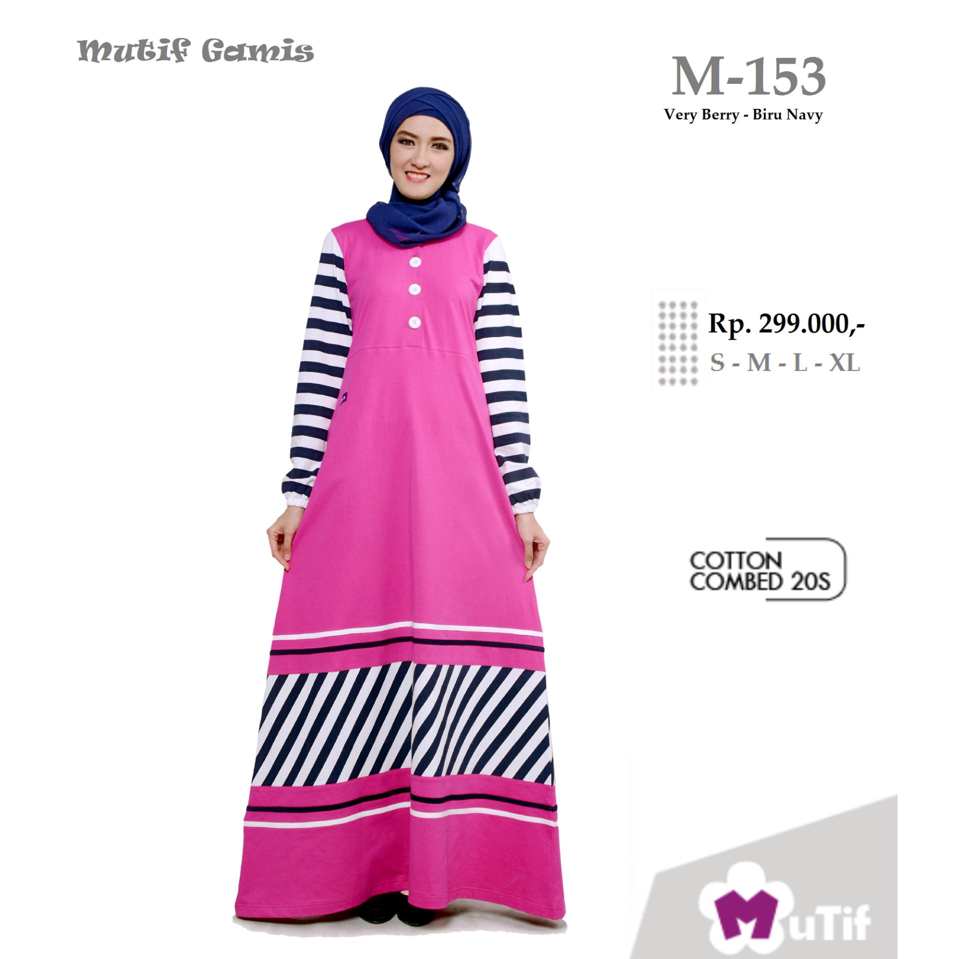 Mutif M-153 Dress Wanita Baju Muslim Modern Gamis Katun Combed Kaos Very Berry