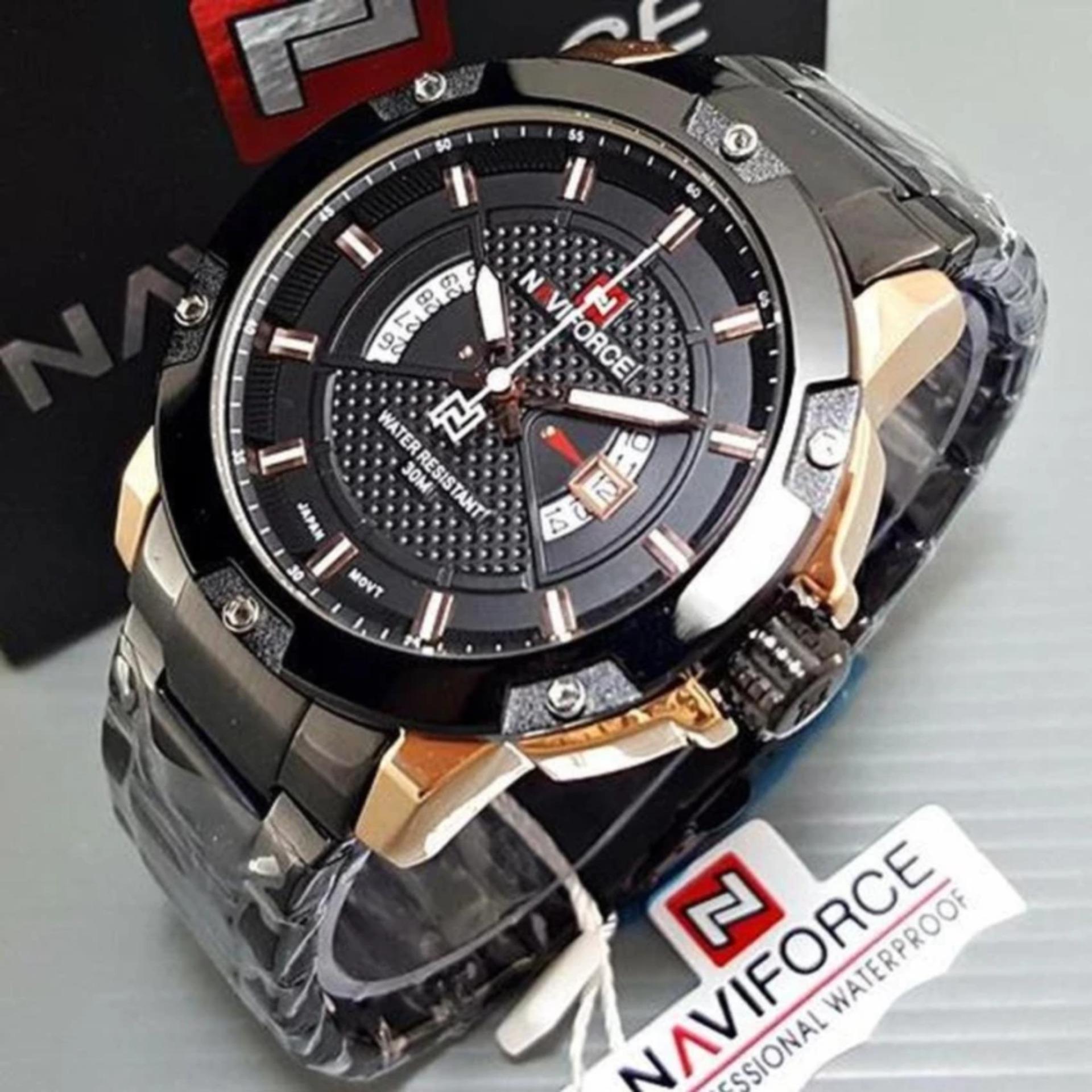 Naviforce - NF76600Z - Original - Jam Tangan Pria - Strap Rantai Stainless Steel Solid - Body Rosegold
