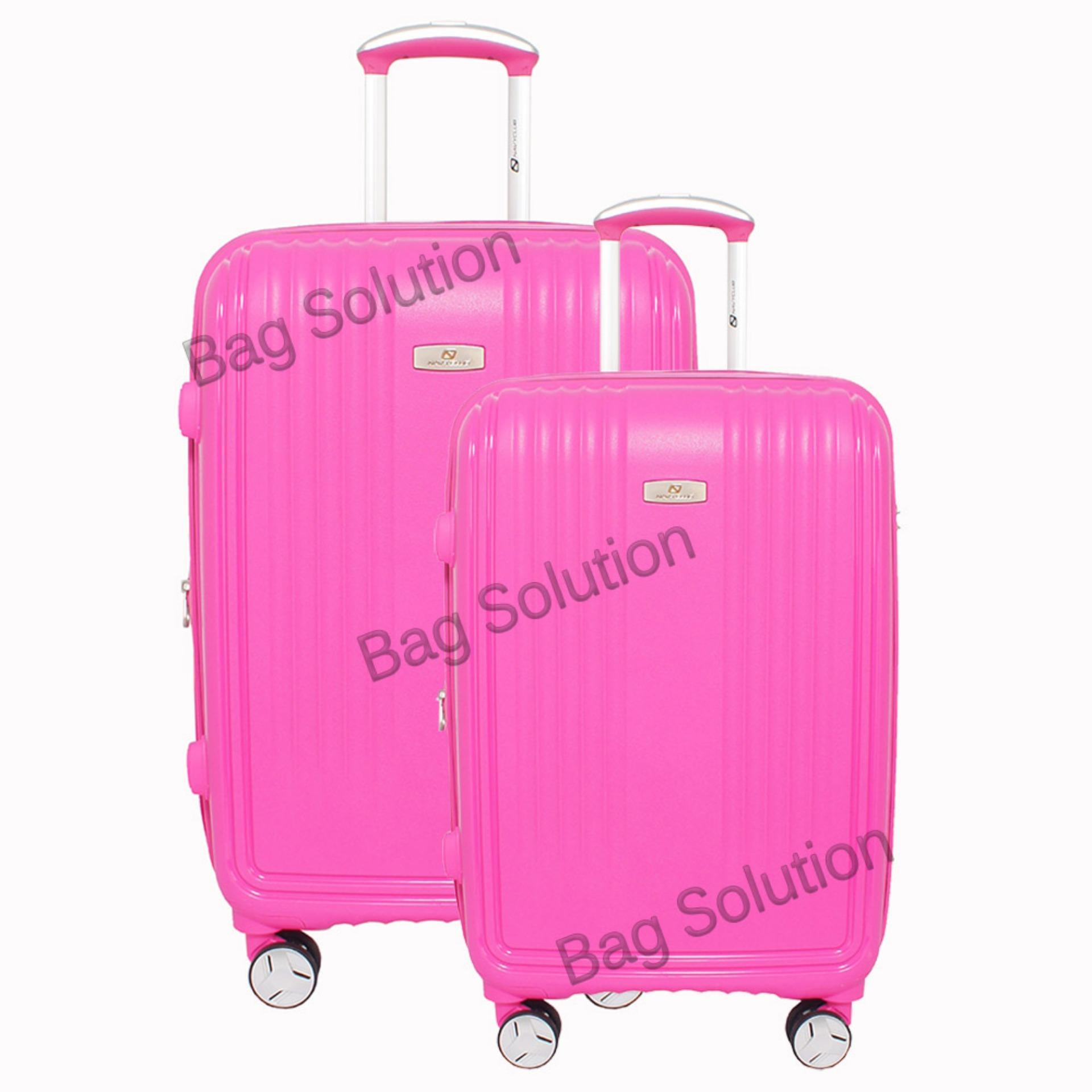 Navy Club Tas Koper Set Koper Hardcase Fiber PP - 4 Roda Putar Resleting Anti Tusuk - Kunci TSA - 3868 Size 20+24 Inch - Pink