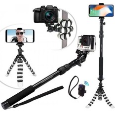 Baru HD Fleksibel Tripod & Selfie Stick 4-In-1 Bundle W/Bluetooth Remote-Terbaik Universal creator Vlog Kit untuk Telepon Apapun, goPro atau Kamera: Iphone X 8 7 6 Plus, Samsung S8, Pahlawan 5 powerShot Dll-Intl