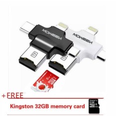 Terbaru 4 Di Tipe 1 C/Lightning/Mini USB/USB 2.0 Pembaca Kartu Memori untuk Android iPad /Iphone 7 OTG Pembaca Memberikan 32 Gigabyte Memori Kartu-Internasional