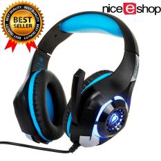 NiceEshop 2016 headphone Terbaru, YUNQE GM-1 3,5mm Headset Gaming, Lampu LED Over Ear Headphone With Kontrol Volume Mikrofon For PC/XBOX ONE/laptop/tablet/Playstation 4 (biru + Hitam) -Internasional