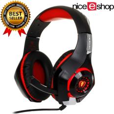 niceEshop 2016 headphone terbaru, YUNQE GM-1 3,5 mm Headset Gaming, lampu LED Over Ear Headphone dengan kontrol Volume mikrofon untuk Xbox One/laptop/tablet/PlayStation 4 (merah + hitam) - International