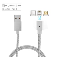 niceEshop 3 In 1 Magnetic Cable Micro USB+Type-C+For Lightning To USB Cable Magnet Charger 1m 5V/2.1A Charging Mobile Phone (Silver) - intl