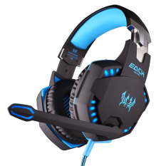 NiceEshop Setiap G2100 Fungsi PC Laptop Getaran Profesional Headphone Gaming Headset With Mikrofon Stereo Permainan Bass Cahaya LED (HITAM Biru)