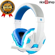 Niceeshop Kedelai 830 3.5 Mm Permainan Game Headphone Headset Earphone Ikat Kepala dengan Mikrofon Lampu LED untuk Laptop (Putih)