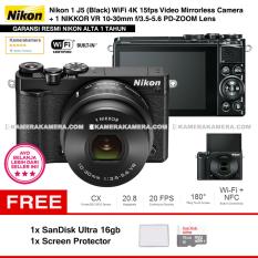 NIKON 1 J5 (BLACK) WiFi 4K Mirrorless Camera VR 10-30mm Lens - Resmi Nikon Alta + MicroSD SanDisk Ultra 16gb + Screen Protector