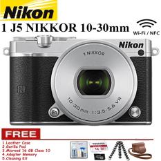NIKON 1 J5 (SILVER) WiFi 4K Mirrorless Camera VR 10-30mm Lens Free Memory 16GB + Leather Case + Gorilapod + Cleaning Kit Garansi Resmi