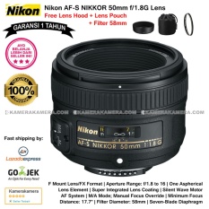 Nikon AF-S NIKKOR 50mm f/1.8G Lens (Garansi 1th) for Nikon DSLR Free Lens Hood + Lens Pouch Original + Filter 58mm