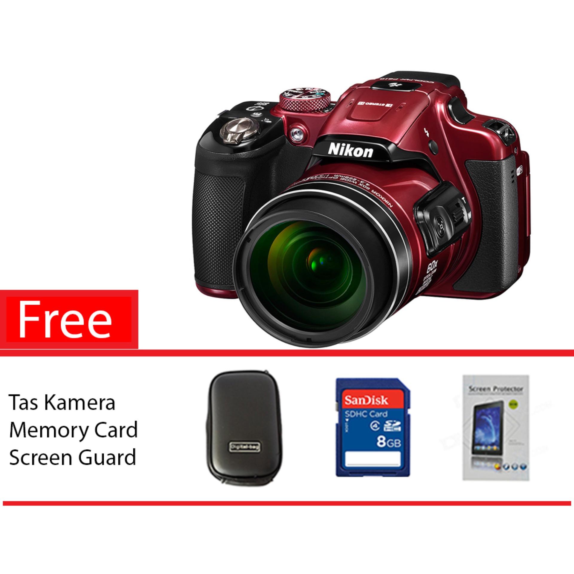 Nikon Coolpix B700 20MP Digital Camera Red Free Memory Card, Screen Guard, Tas Kamera