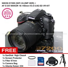 NIKON D7200 (WiFi 24,2MP HDR) + AF-S DX NIKKOR 18-140mm f/3.5-5.6G ED VR KIT + SanDisk 16Gb + Screen Protector + Filter 67mm + Camera Bag + Attanta Kaiser 234