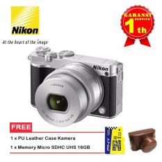 Nikon1 J5 Lens Kit 10-30mm -20.8MP-Silver +Memori MIcro SDHC 16GB +PU Leather Case Camera