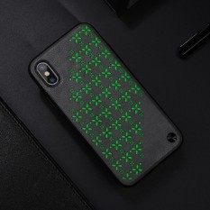 NILLKIN untuk IPhone X Noctilucent Hollowed-keluar Bunga PU Kulit + PC Back Case Cover (Grey) -Intl