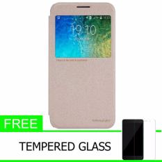 Nillkin Sparkle Leather Case / Flip Case Cover Original Samsung Galaxy E5 (E500) - Emas + Gratis Tempered Glass