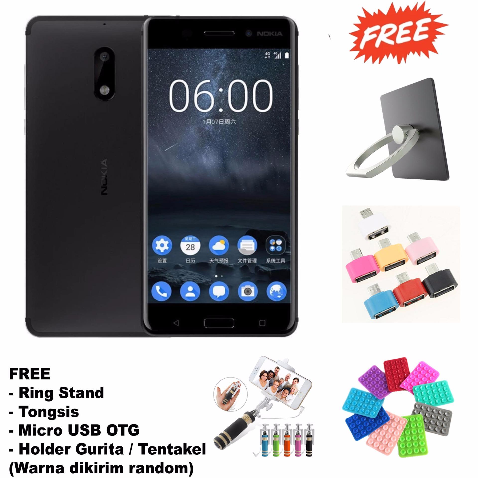 Nokia 6 3/32 - Garansi Resmi -16MP + 8MP - (Free 4 Item Accesories) - Black