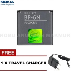 Nokia Baterai Battery BP-6M For 3250, 6151, 6233, 6280, 9300, 9300i, N73, N73 + Free Travel Charger Nokia- Black