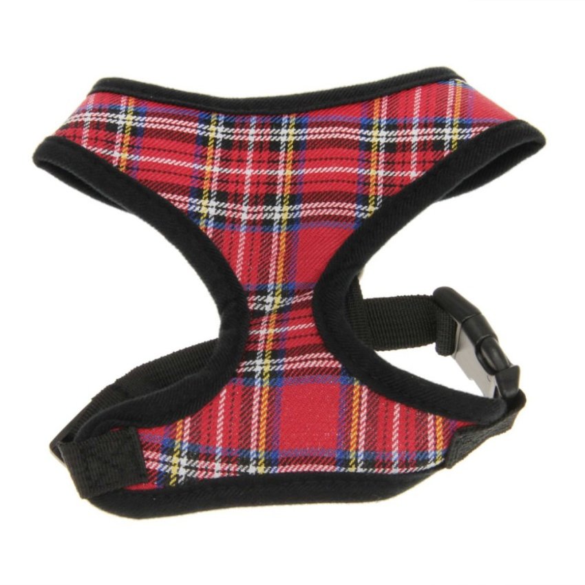 Non Tarik Kecil Medium Anjing Peliharaan Kucing Anjing Kontrol Kenyamanan LeashHarness Soft Cotton Breathable Mesh Adjustable Berjalan Kerah VestHarness Pakaian Pakaian dengan O Ring. Merah Grid XL-Intl