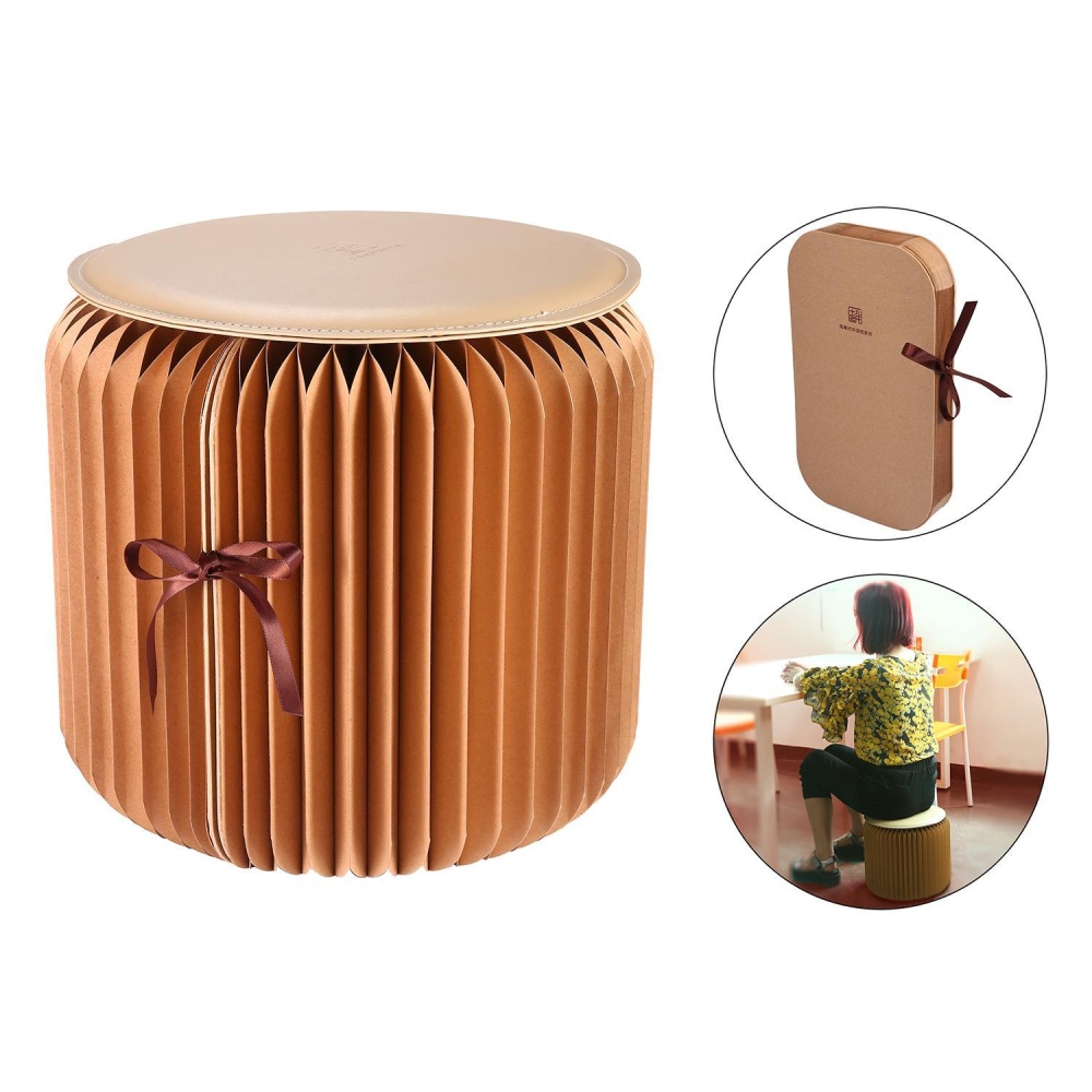 Nonof Fleksibel Kertas Stool, Portable Home Furniture Kertas Desain Kursi Lipat dengan 1 Pcs Leather Pad, Brown Ukuran Kecil-Intl
