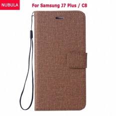 NUBULA Flip Cover For Samsung Galaxy J7 Plus / Samsung Galaxy C8 Woven Pattern Soft Leather Wallet Case Stand 360 degrees Anti-falling/Shockproof Cover Case With ID Card Pockets and Hand Rope Chain - intl
