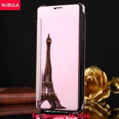 NUBULA Baru Fashion 360 Derajat Cermin Mewah Clamshell Hard Shell Flip Dompet Case untuk Samsung Galaxy A8 2016/A810, Soft Leather Flip Dompet Smart View Mirror Clear View Full Cover Case-Intl