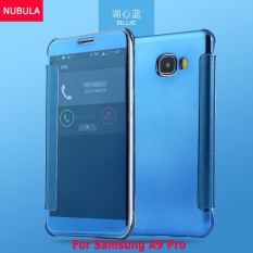 NUBULA Baru Fashion 360 Derajat Cermin Mewah Clamshell Hard Shell Flip Dompet Case untuk Samsung Galaxy A9 Pro/A9100, Soft Leather Flip Dompet Smart View Mirror Clear View Full Cover Case-Intl