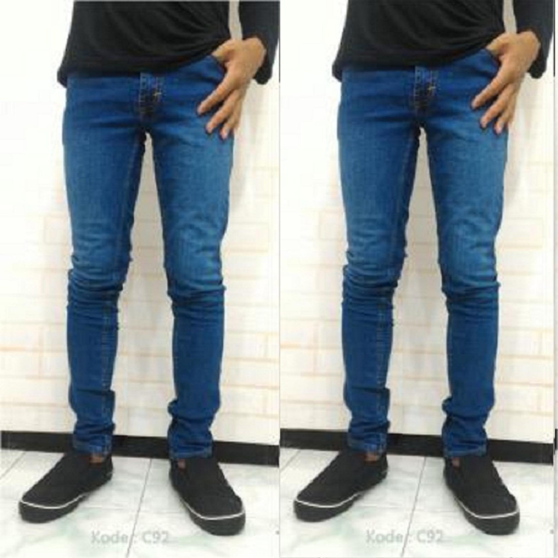 Celana Skinny Pria Berbahan Denim Street - Murah Jahitan Rapi Resletig Kuat - Biru Wash