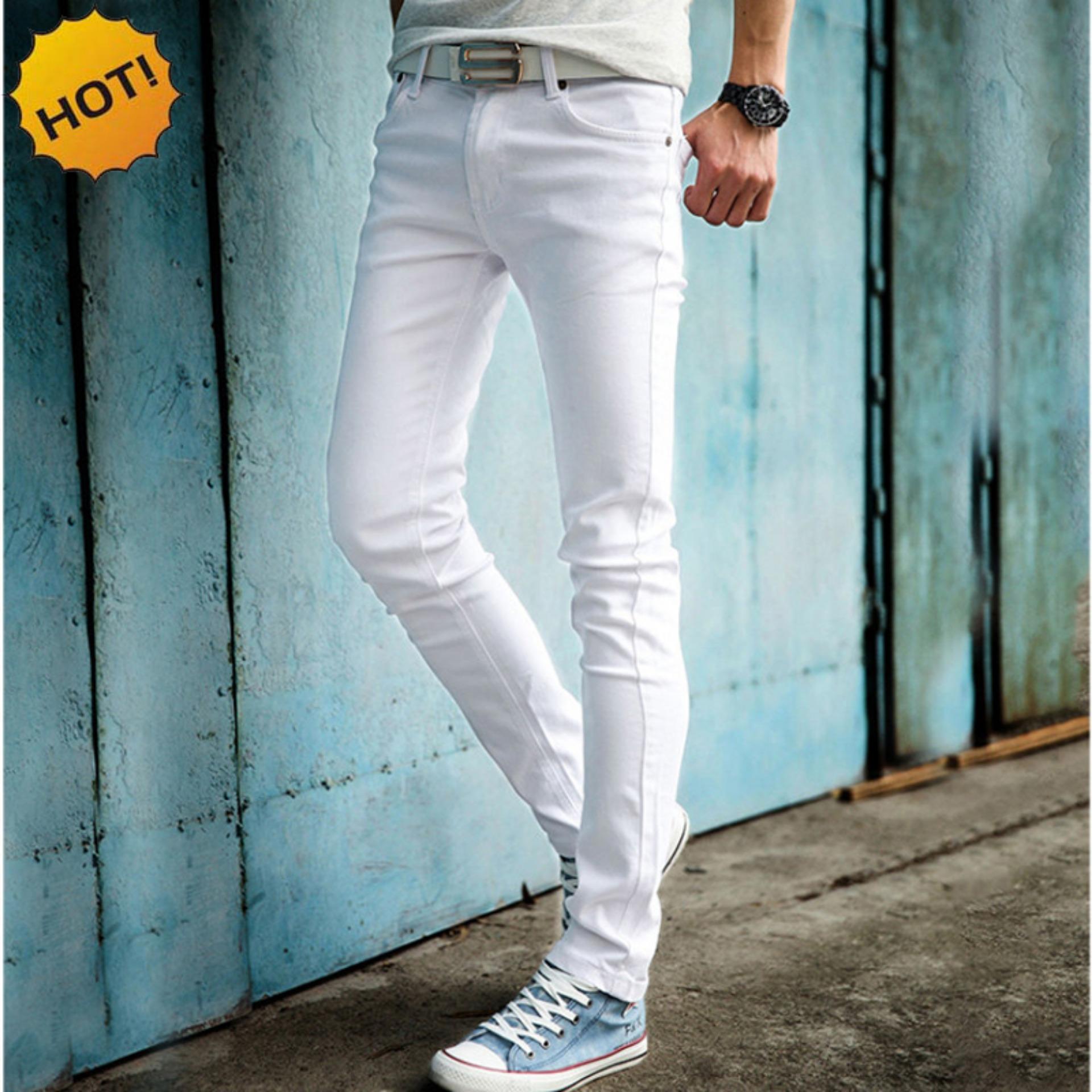 Nusantara Jeans - Celana Panjang Skinny Pria Berbahan Denim Street - Murah Jahitan Rapi Resletig Kuat - Putih