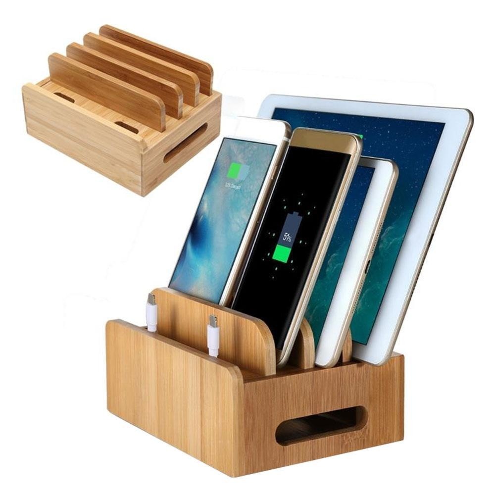 Oanda Multi Perangkat Bamboo Charging Station Stasiun Pengisian Daya Elektronik Asli Organizer-Intl