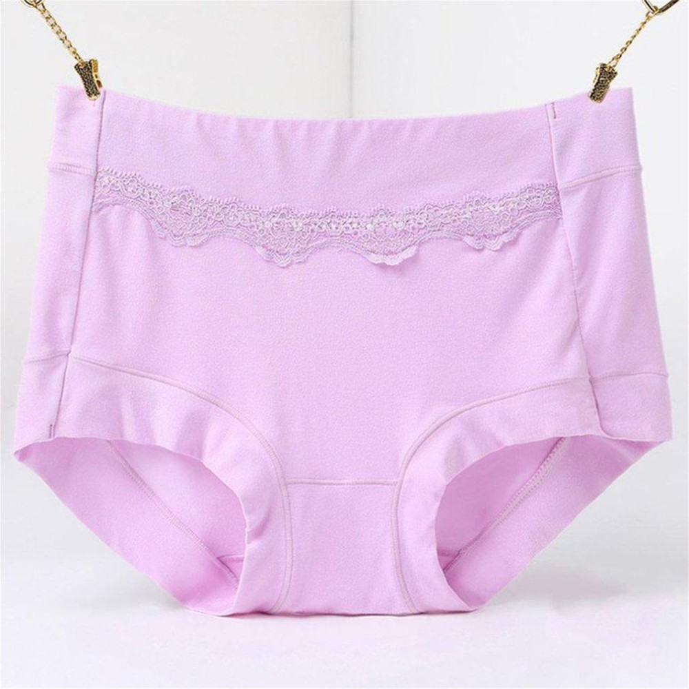 Oh Warna Polos Nyamanusia Modal Tinggi Rise Briefs dengan Renda Pembungkus Dekor untuk Wanita-Internasional