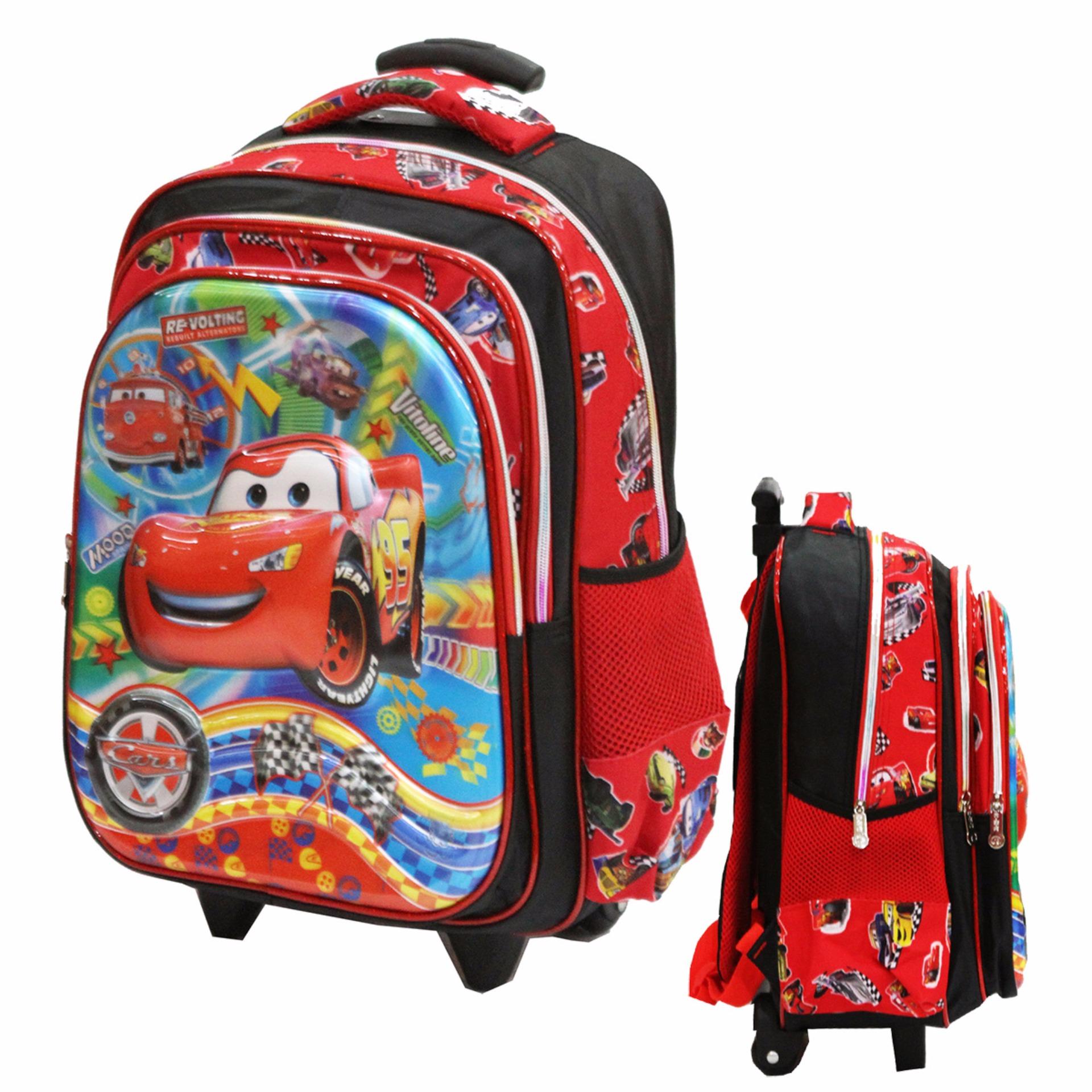 Onlan CARS MCQueen 5D Timbul Unik Tas Trolley Ukuran Anak Sekolah SD IMPORT - Red