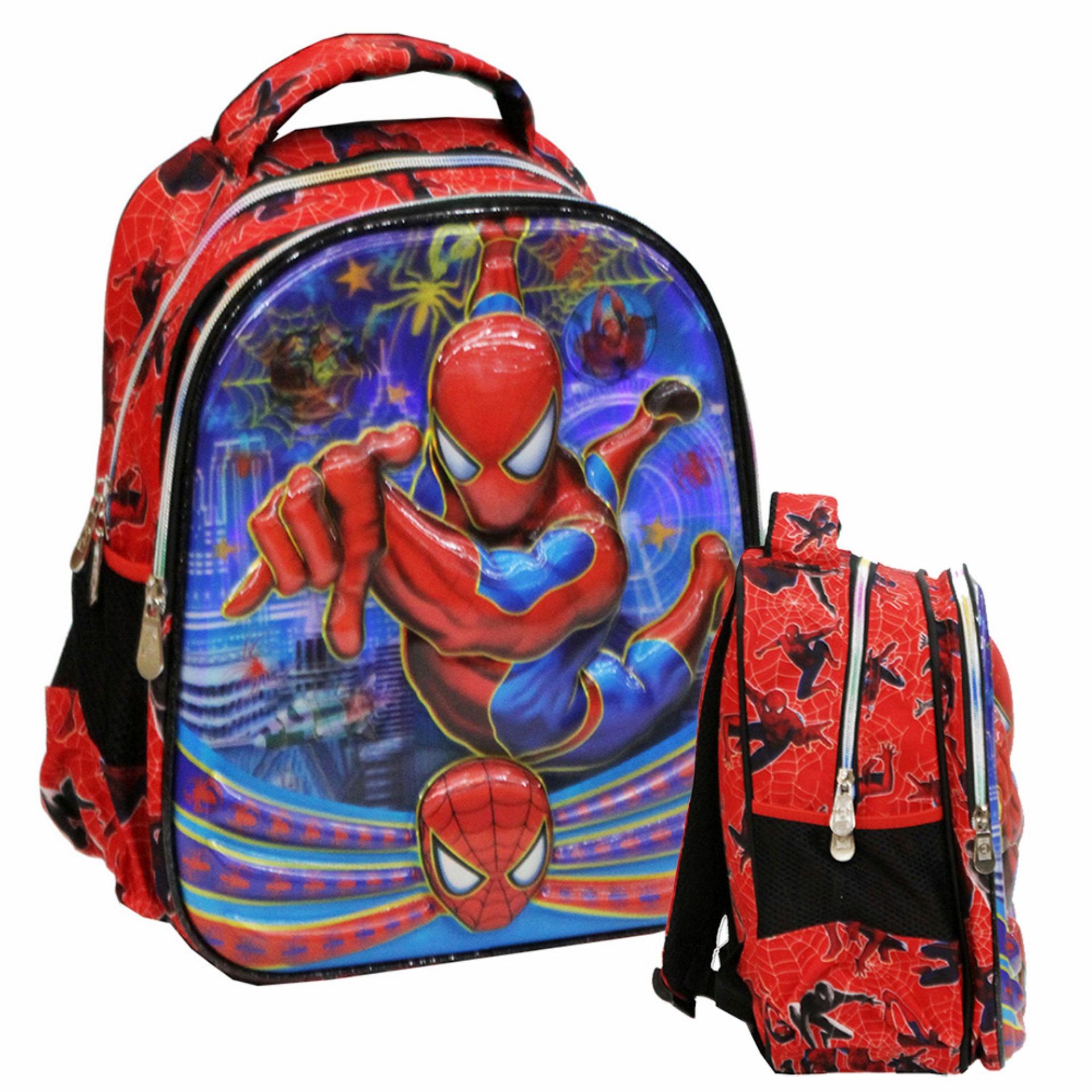 Onlan Tas Ransel Anak Sekolah TK Atau PG Import Spiderman 5D Timbul Hologram Dua Kantung - Red