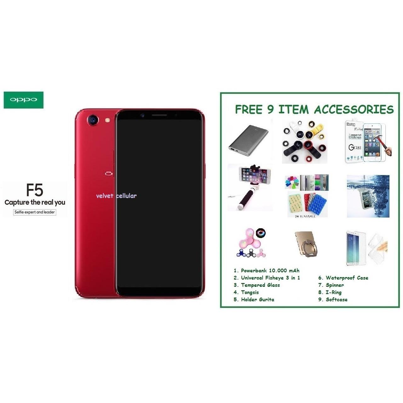 OPPO F5 [4/32GB] - RED + FREE 9 ITEM ACCESSORIES