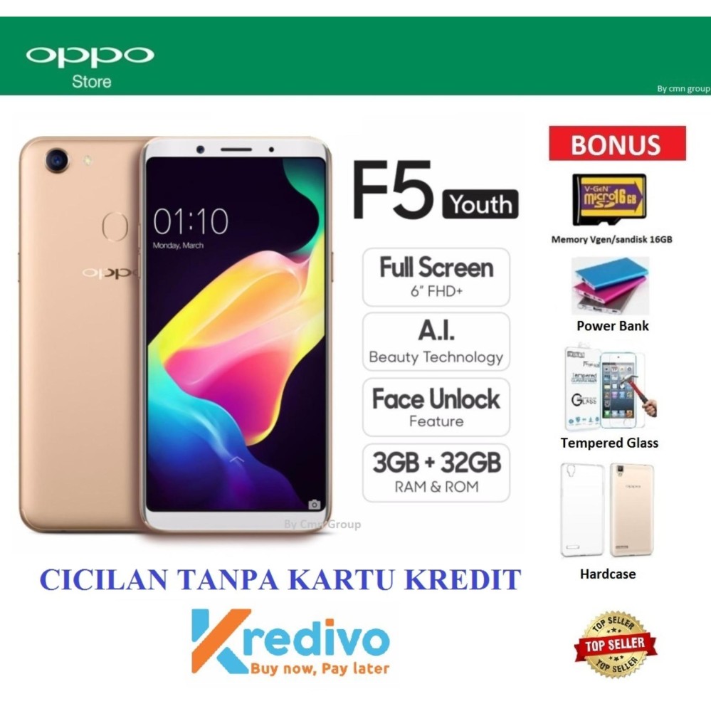 Oppo F5 Youth Ram 3GB/32GB - Cicilan Tanpa Kartu Kredit - Bonus 4 Items