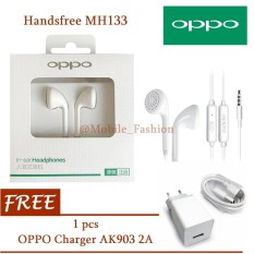 Oppo Handsfree Earphone Headset For Oppo F1 Original / F1 Plus , Stereo Super Bass Original - Putih FREE OPPO Charger AK 903 Ori