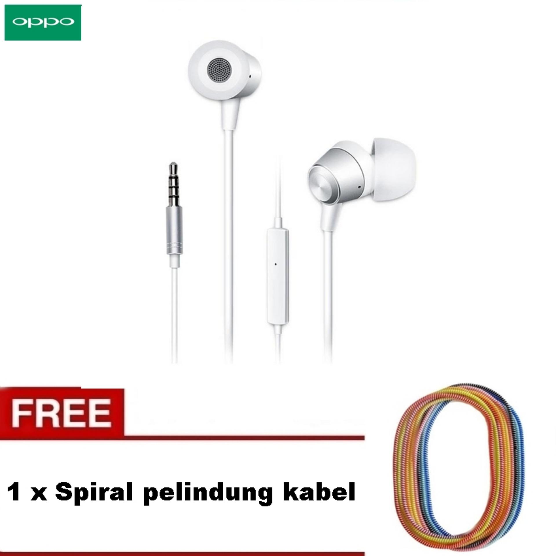 Oppo Headset Handsfree F1 Plus Original + Spiral Pelindung Kabel