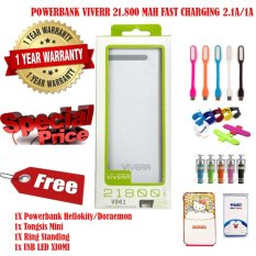 Original Viverr V061 Powerbank 21800mAh 2 Output Gratis POwerbank Hellokity/Doraemon + Tongsis Mini + Standing hp karet + USB Led lampu karet
