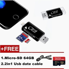 OTG USB IFlash Drive SD TF Pembaca Kartu Memori Micro SD/TF OTG Card Reader untuk IPad/iPhone /Android/PC (Hitam) + 64 GB MEMORY CARD-Intl